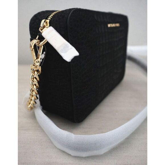 Michael Kors Women's MD Black Croc Embossed Leather Camera Crossbody Bag - Picture 7 of 16